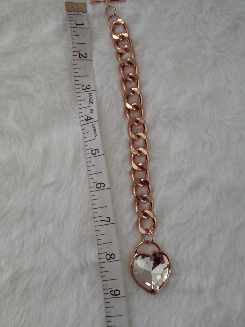 Thick Chain Heart Bracelet, Rhinestone - Picture 2 of 11